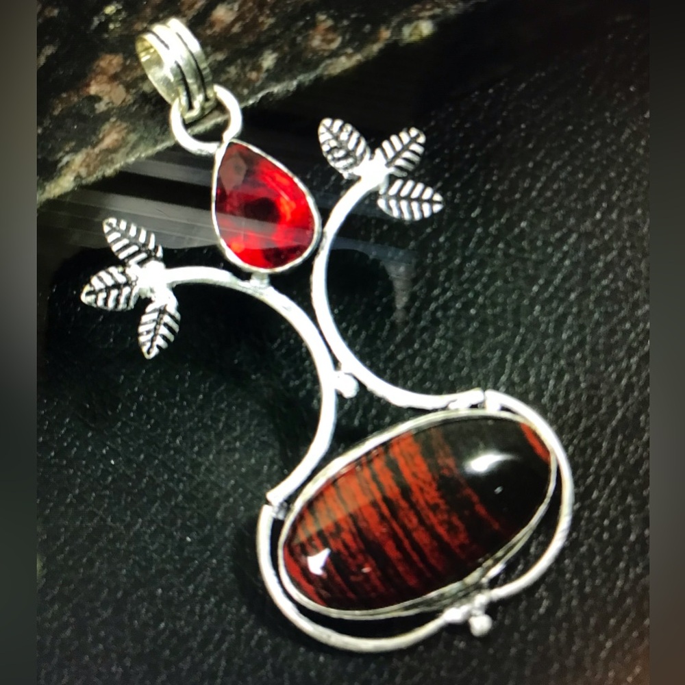 Mahogany Obsidian Garnet Stamped 925 Sterling Silver Necklace